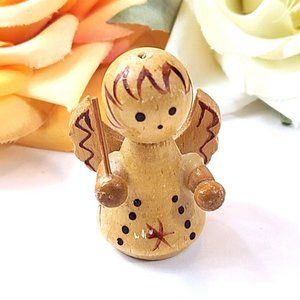 Vintage Handmade Wood Angel Ornament Christmas Decoration Figural Figurine Folk